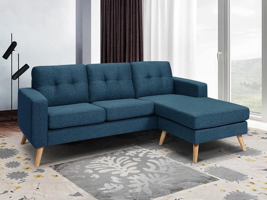 Vente-unique Omkeerbare hoekbank BARTHOLOME van stof - Donkerblauw