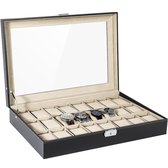 Uten HorlogeBox voor juwelen en sieraden - Horlogedoos Heren & Dames - 24 vakken - Beige Zwart