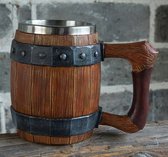 HOUTEN BIEREN TANKARD - Creatieve Bierglas - Houten Bierpul - Beer Mug - RVS beker - 600 ml - Vintage Bierpullen - Retro houten vatontwerp - Houten biercadeau