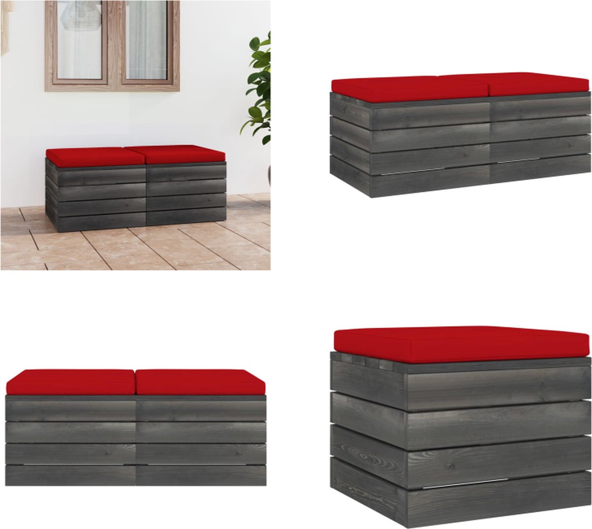 VidaXL Tuinhockers 2 st met kussens pallet massief grenenhout Poef Poefs Poefen Pallet Poef