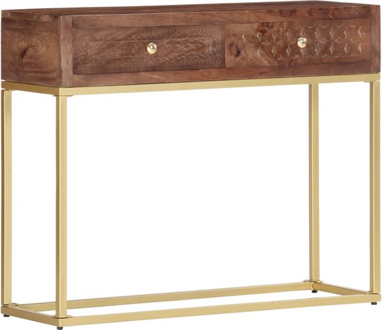 Wandtafel 100x35x76 cm massief mangohout en natuurlijk riet