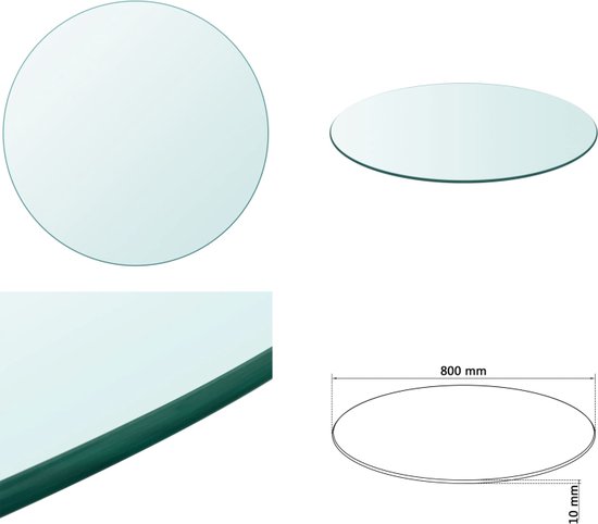 vidaXL Tafelblad van gehard glas 800 mm rond - Tafelblad - Tafelbladen - Vervangingstafelblad - Vervangingstafelbladen