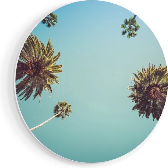 Artaza Muurcirkel - Palmbomen met Bladeren in de Lucht - Wandcirkel - Rond Schilderij