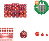 vidaXL 100 delige Kerstballenset 3/4/6 cm rood Kerstbalhaakjes Inclusief Onderhoudsset