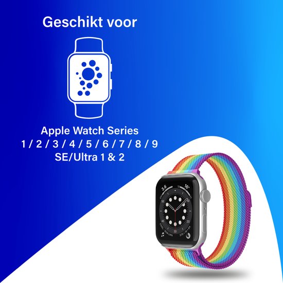 Bracelet adapté à Apple Watch 42/44MM - Convient aux séries 1/2/3/4/5/6/7/8/9/SE/ Ultra 1&2 - Taille Unique - Bracelet de montre - Milanais - Arc-en-ciel