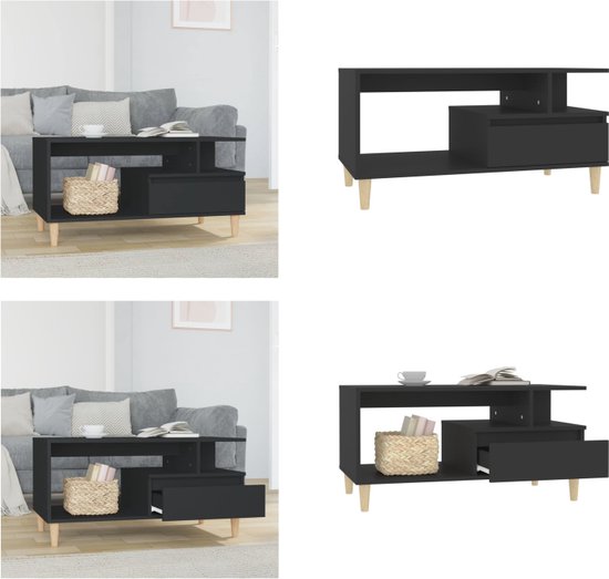 vidaXL Salontafel 90x49x45 cm Bois sculpté Noir - Table basse - Tables basses basses - Table - Table d'appoint