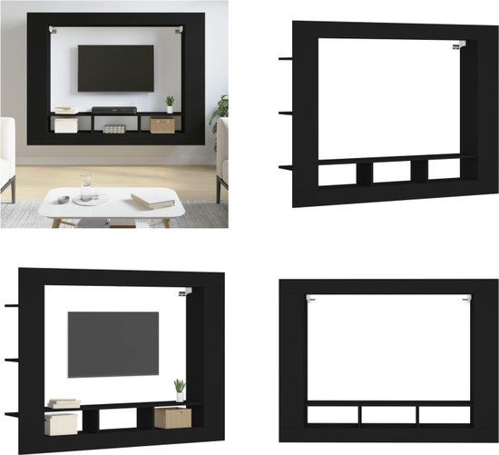 vidaXL Tv-meubel 152x22x113 cm bewerkt hout zwart - Tv-meubel - Tv-meubelen - Tv-standaard - Televisiemeubel