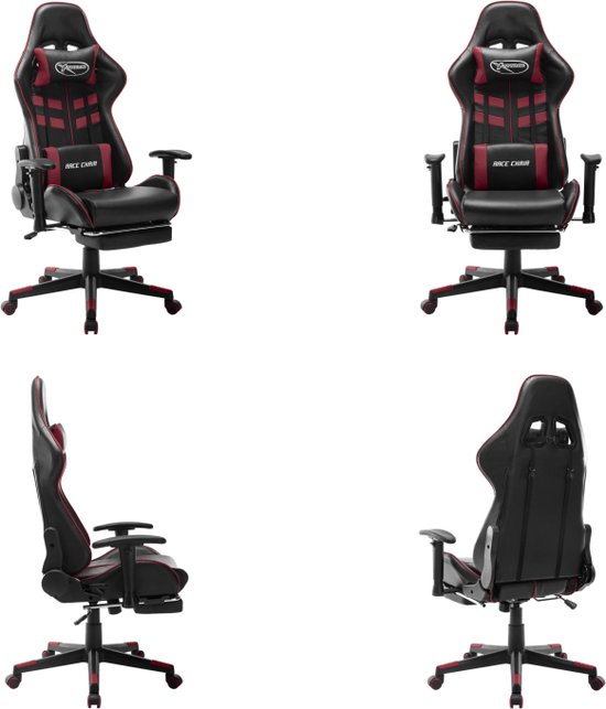 vidaXL Gamestoel met voetensteun kunstleer zwart en wijnrood - Gamingstoel - Gamingstoelen - Racingstoel - Racingstoelen