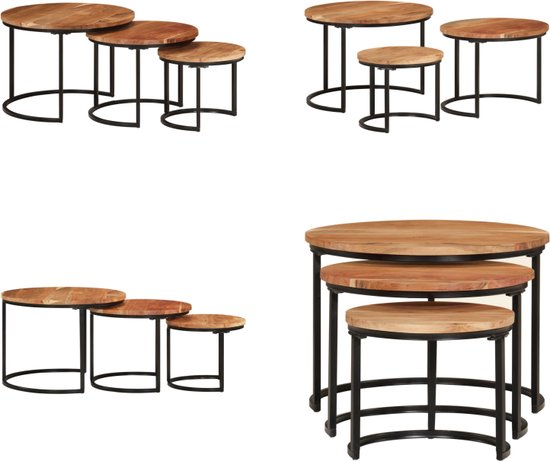 vidaXL-Ensemble de table-3 pièces-Bois d'acacia massif - Table gigogne - Tables gigognes - Table d'appoint - Table de canapé