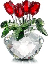 Decoratief boeket van kristalglas rode rozen met geschenkdoos