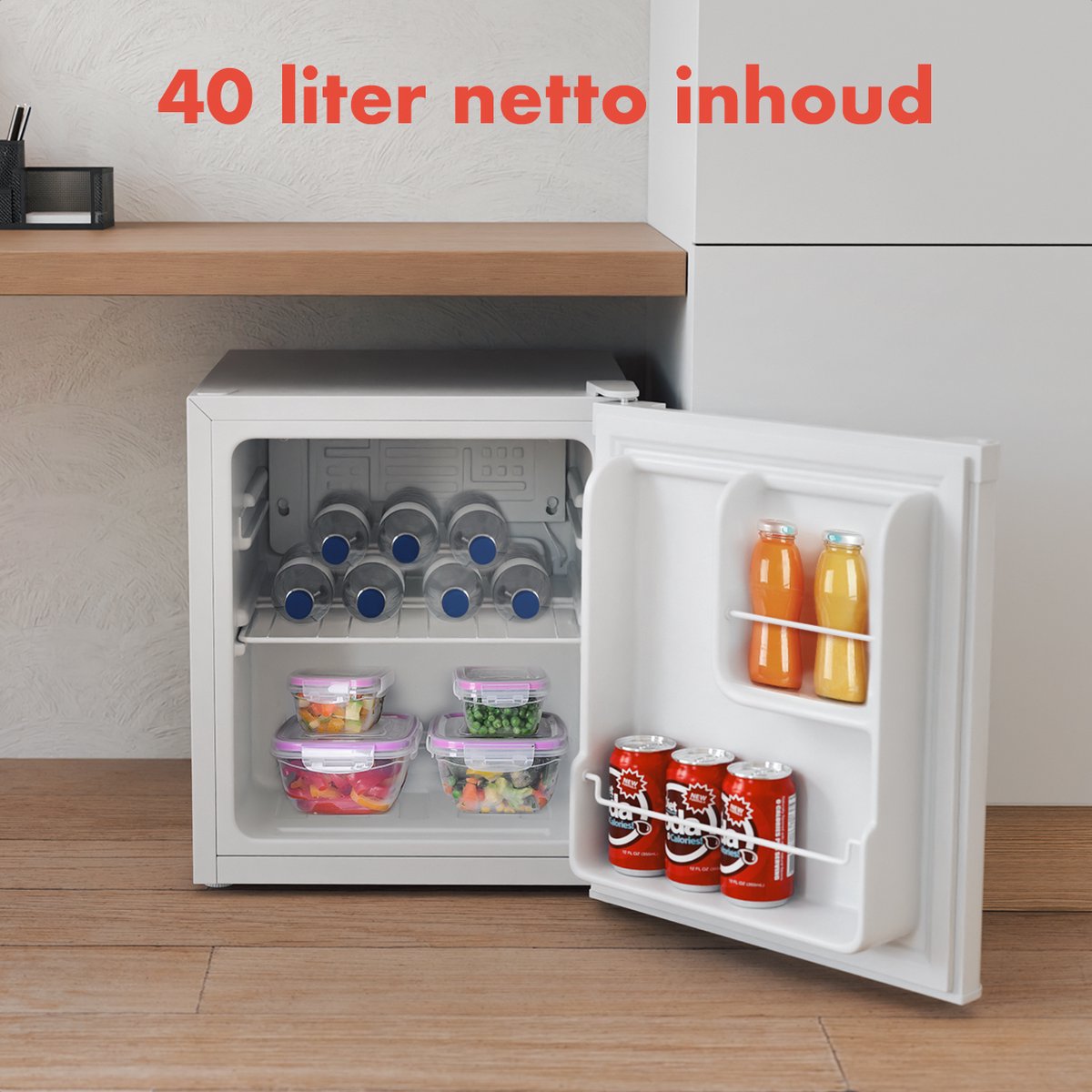KitchenBrothers Mini Koelkast - 40L - Kleine ijskast - Vrijstaand - Minibar - Frigo - Compact - Wit — afbeelding 4