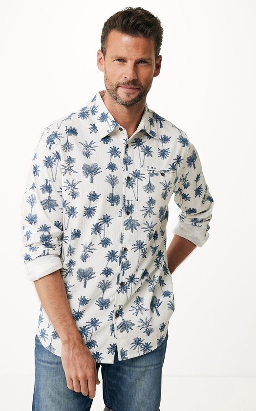 Seersucker Shirt With Palm Allover Print Mannen - Off White - Maat XXXL