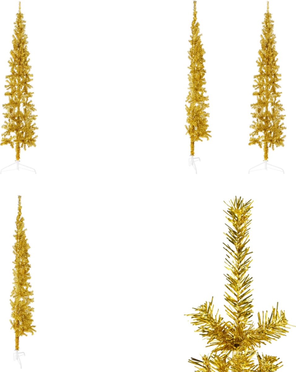 vidaXL Kunstkerstboom half met standaard smal 180 cm goudkleurig - Halve Kunstkerstboom - Halve Kunstkerstbomen - Kunstkerstboom - Kerstboom