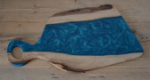 Serveerplank met handvat - Tapasplank - Walnoot hout - Epoxy - Blauw