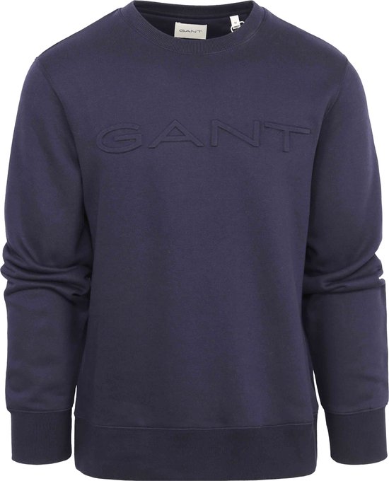 Gant - Sweater Embossed Logo Navy - Heren - Maat XXL - Regular-fit