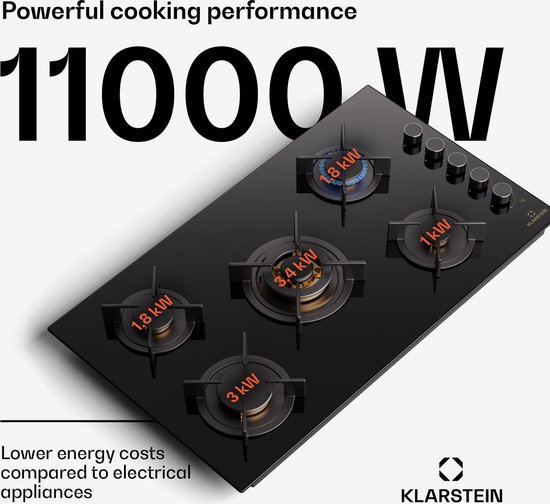 Klarstein Goldflame 5 Gaskookplaat 5Pits Side control Zwart bol