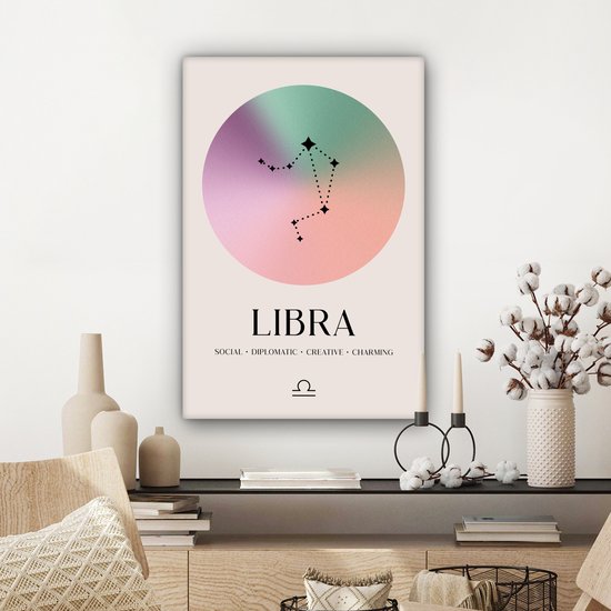 Tableau sur toile Signe du Zodiaque - Balance - Étoiles - 60x90 cm - Décoration murale Zodiac