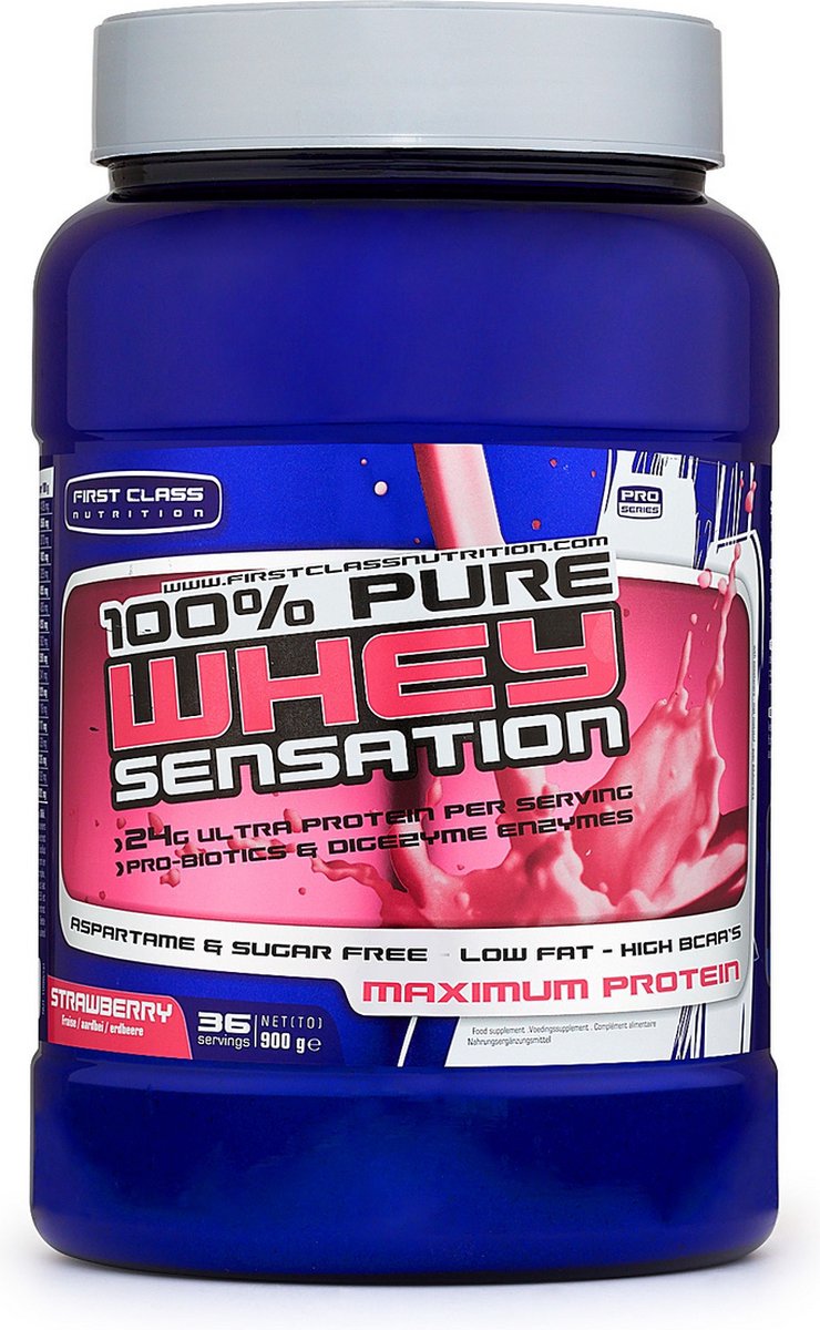 First Class Nutrition - 100% Whey sensation (Strawberry - 900 gram) - Whey Protein - Eiwitpoeder - Eiwitshake - Sportvoeding - 30 shakes