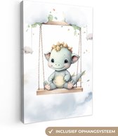 Canvas Schilderij Draak - Baby dier - Kinderen - Babykamer accessoires - Kinderkamer decoratie - 40x60 cm - Wanddecoratie voor jongen en meisje
