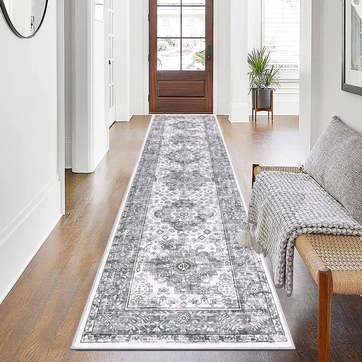 Uyoyous Tapis De Couloir, 90 X 300 Cm, Antidérapant, Anti-salissures, Lavable, Commercial, Long, Pour Salon, Chambre à Coucher, Cuisine, Bureau, Couloir, Gris