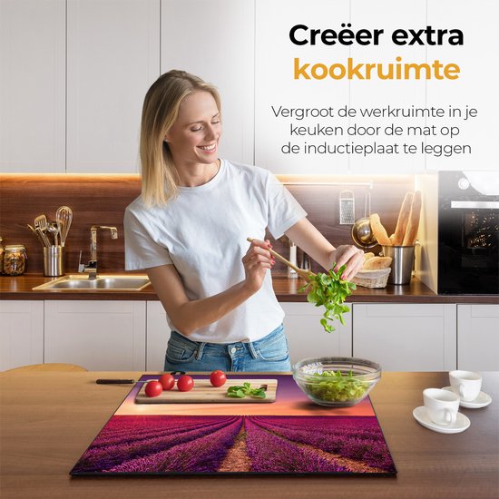 Chefcare Inductie Beschermer Paarse Lavendel Bloemenveld - 85x55 cm - Afdekplaat Inductie - Kookplaat Beschermer - Inductie Mat