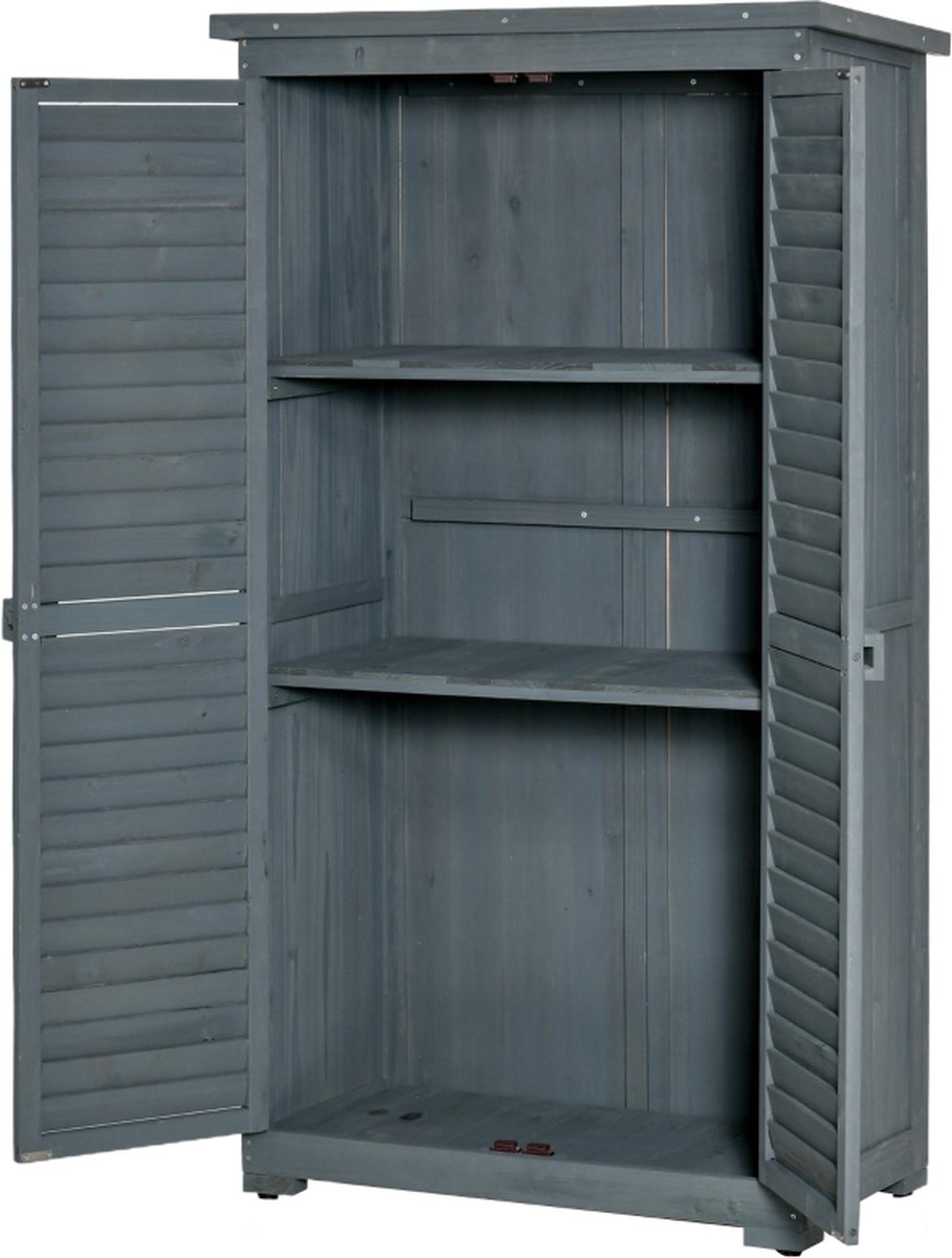 Bol.com Tuinkast hout - Opbergkasten met deuren - Tuinhuis - Tuinschuur - Schuur voor gereedschap - Grijs - 87 x 46,5 x 160 cm aanbieding