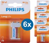Philips 9V Batterijen - 6 Stuks (6 Blisters a 1 Stuk) - Voordeelverpakking Batterijen - Zink Technologie