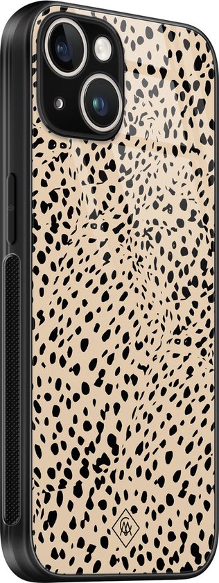 Étui Casimoda® - Adapté pour iPhone 13 - Pois marron abstrait - Luxe Hard Case Noir - Étui de téléphone Backcover - Marron/beige