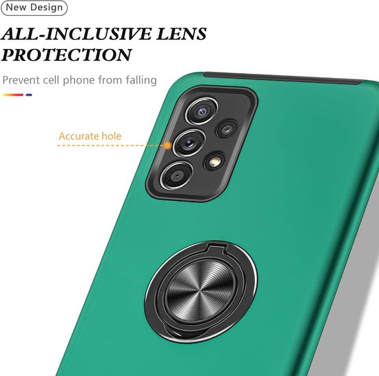 Coque de téléphone avec bague et aimant pour support de téléphone - Coque adaptée pour : Samsung Galaxy A33 5G - Coque rigide anti-chute - Vert
