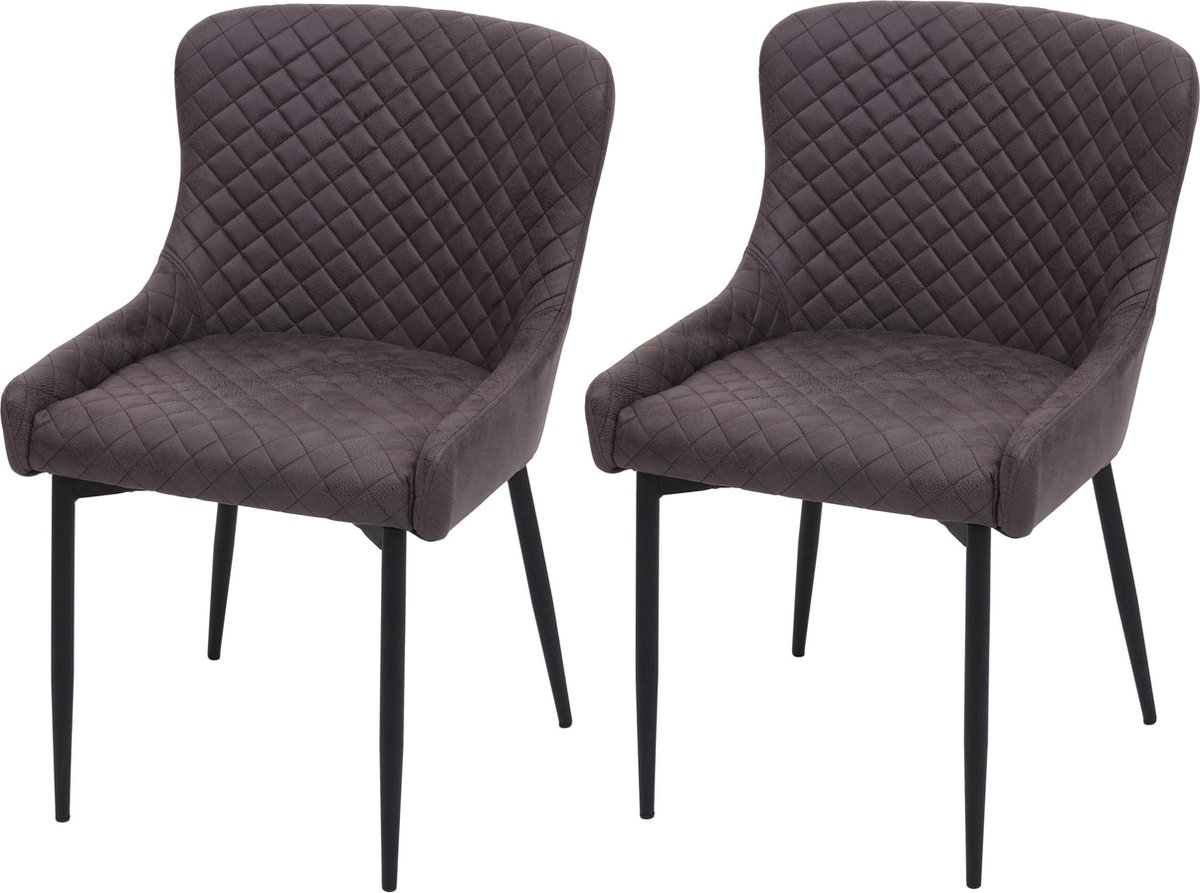 Cosmo Casa Set Van 2 Eetkamerstoelen - Keukenstoel - Relaxstoel - Vintage Metaal - Stof/Textiel - Donkergrijs