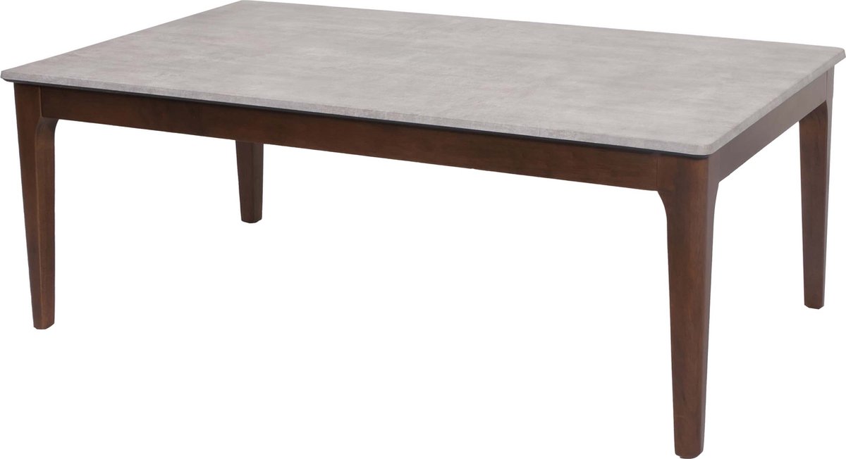 MCW Salontafel MCW-M55, bijzettafel sofatafel massief hout HDF laminaat melamine 46x120x70cm betonlook bruine poten Grijs