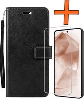 Hoesje Geschikt voor Samsung A55 Hoes Bookcase Flipcase Book Cover Met Screenprotector - Hoes Geschikt voor Samsung Galaxy A55 Hoesje Book Case - Zwart