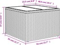 Table basse noire en poly rotin avec dessus en verre, 55 cm x 55 cm x 37 cm.