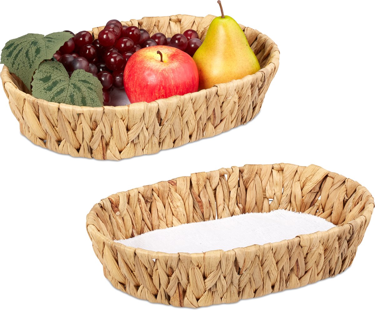 fruitmand - set van 2 - gevlochten - waterhyacint - broodmand - boho