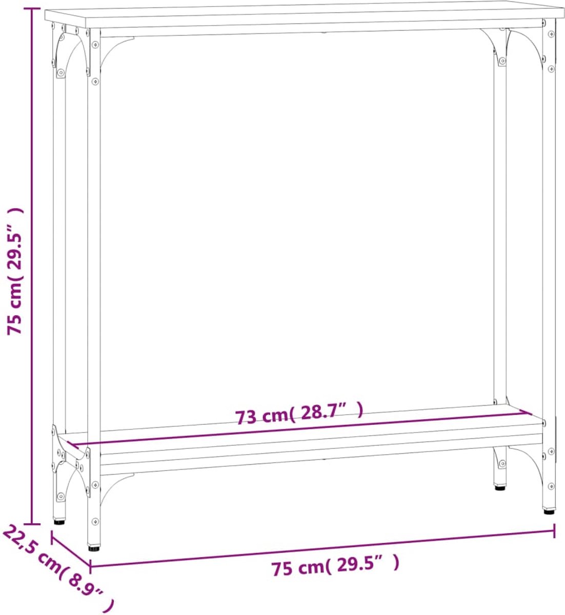 vidaXL Consoletafel - Sonoma - Eiken - 75x22,5x75 - cm - Bewerkt - Hout Sonoma eiken