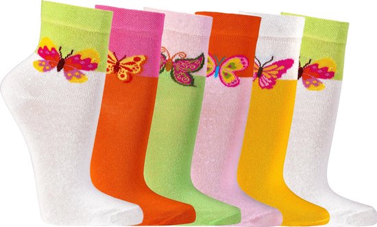 Dames sokken met vlinder | 6 paar | Maat 35-38