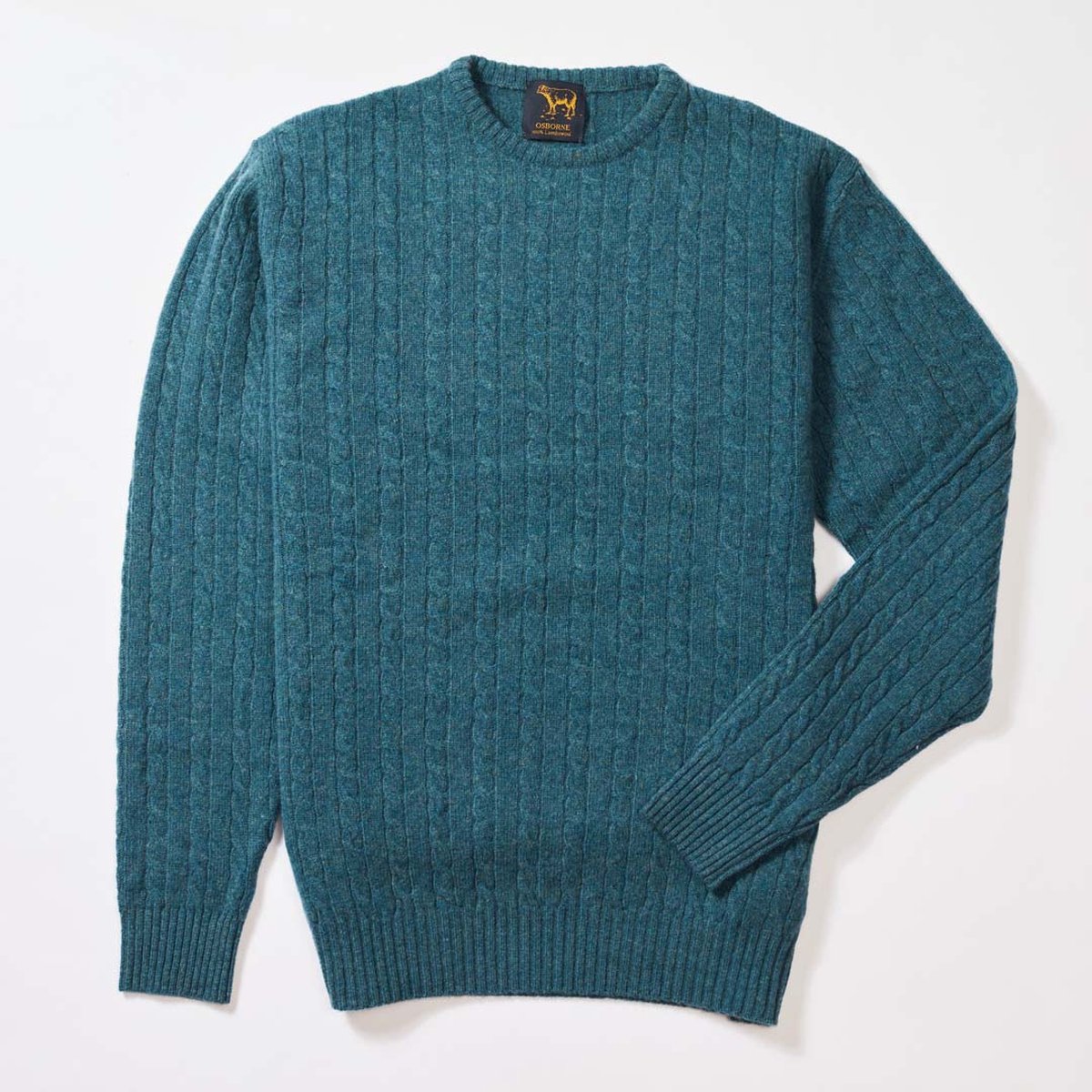 Osborne Knitwear Trui met dunne kabels en ronde hals - Lamswol - Hunter - XL