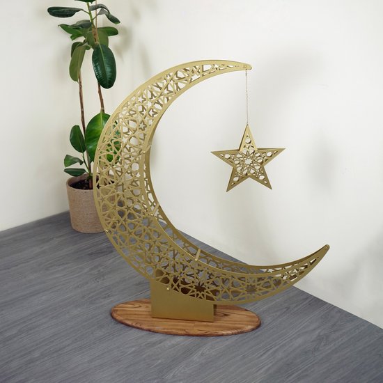 Lampe de Table Croissant de Lune et Étoile Dorées pour le Ramadan