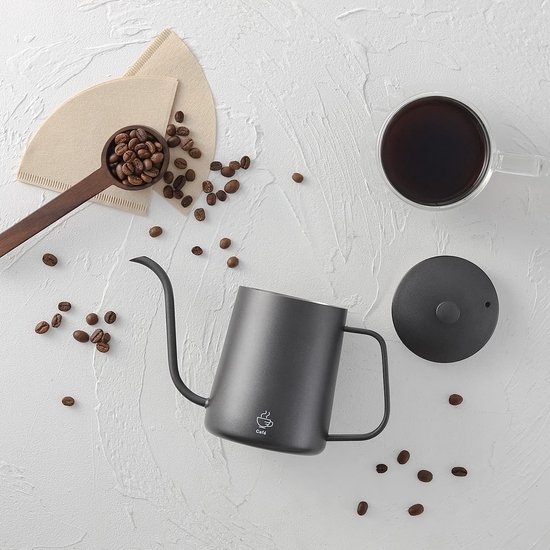 Koffie Thee Waterkoker Met Thermometer Overgiet Koffie Waterkoker 350ml/600ml Theepot Zwanenhals Waterkoker, Lange Smalle Druppel Koffie Thee (Color : Black, Size : 600ml
