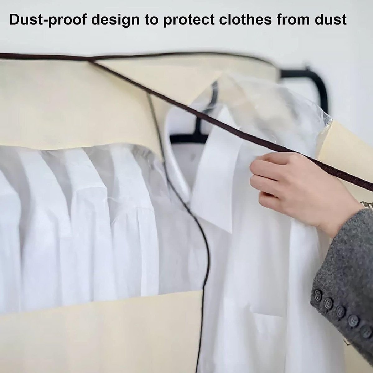 GQC Kledingbeschermhoes voor kleding, 80 x 50 x 90 cm, kledingbescherming voor kledingkasten, kledingstandaard, afdekking met transparant venster, kledingstangafdekkingen voor pak, jas, jurk