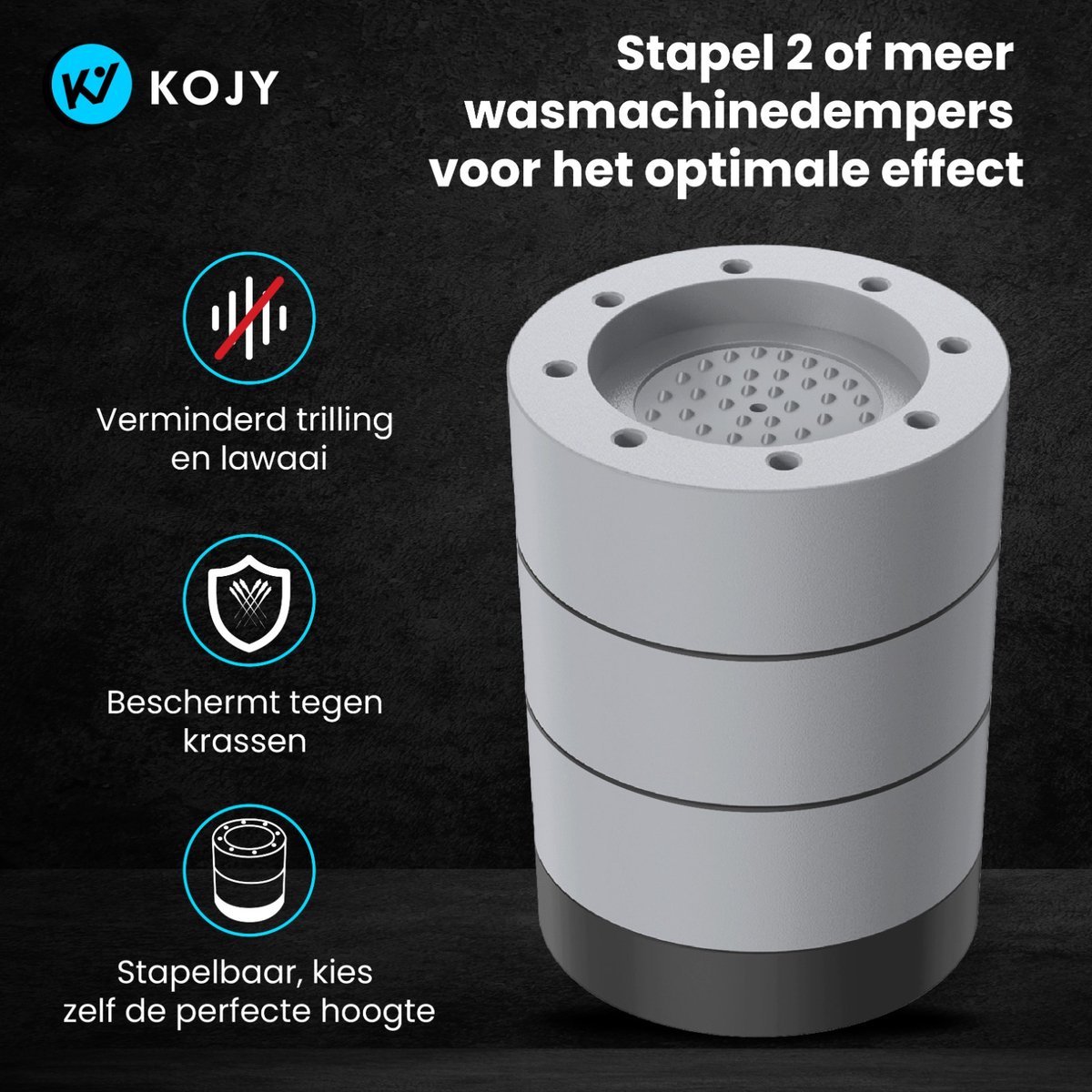 KOJY Wasmachine dempers - Verhoger - Stapelbaar - Grijs - voor wasmachine en wasdroger — afbeelding 5