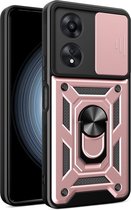 Coverup Ring Kickstand Back Cover met Camera Shield - Geschikt voor OPPO A58 Hoesje - Rose Gold