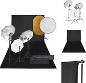 vidaXL Fotostudioset - Complete set met verlichting - achtergrondsysteem en reflector - 3 paraplus - zwart - 300x300 cm - goud/zilver/wit/zwart - 110 cm/1.5x1 m - incl - draagtas - Fotostudio Set