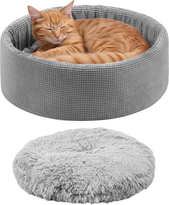 Foto: Navaris kattenmand met uitneembaar kussen 50 cm diameter voor grotere katten van zacht pluche wasbaar