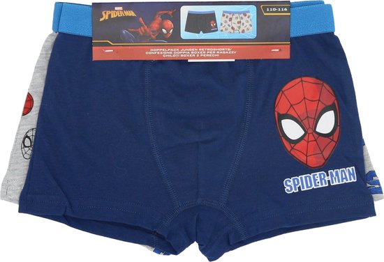 Marvel Spiderman Boxershort - Set van 4 stuks - Blauw + Grijs - Maat 110/116 - Marvel