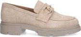 Manfield - Dames - Beige suède loafers met goudkleurige details - Maat 42