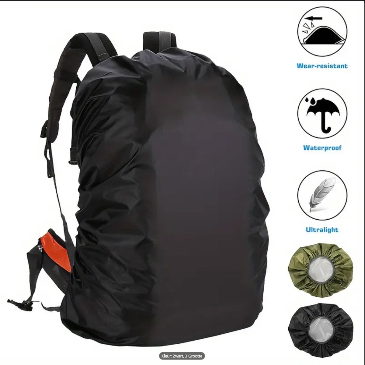 Regenhoes Rugzak - Waterdichte Backpack Hoes - Flightbag 35L | Bescherm uw tas tegen regen! (Zwart) – foto 5