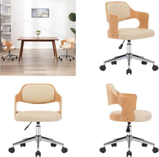 vidaXL Kantoorstoel draaibaar gebogen hout en kunstleer crème - Kantoorstoel - Kantoorstoelen - Stoel - Stoelen