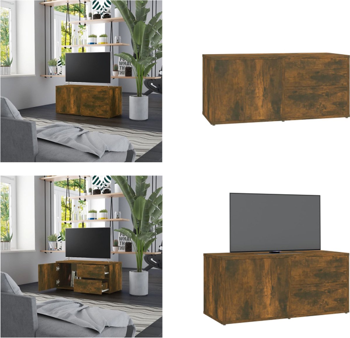 vidaXL - Tv-meubel - 80x34x36 - cm - bewerkt - hout - gerookt - eikenkleurig
