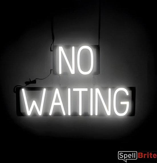 NO WAITING - Lichtreclame Neon LED bord verlicht | SpellBrite | 64 x 38 cm | 6 Dimstanden - 8 Lichtanimaties | Reclamebord neon verlichting